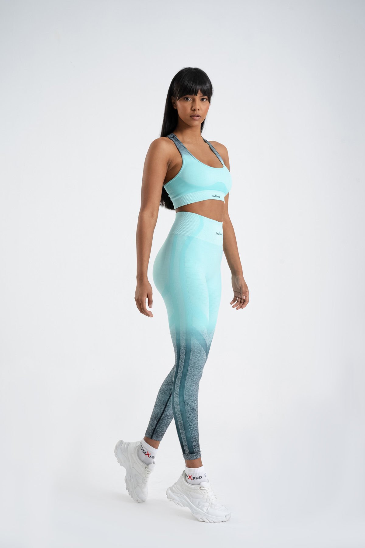 Süper Esnek Push-up Detaylı Toparlayıcı Degrade  Takım TURKUAZ-GRİ