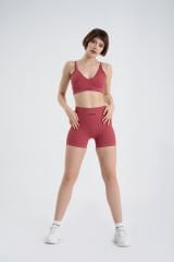 Süper Esnek Push-up Detaylı Toparlayıcı Fitilli Şort Takım KİREMİT