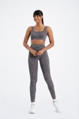 Süper Esnek Push-up Detaylı Toparlayıcı Kalın Askılı Fitilli  Asit Takım Gri