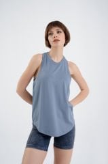 Dikişsiz Seamless Salaş Yoga Fitness Salaş T-shirt MAVİ