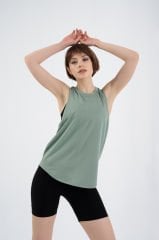 Dikişsiz Seamless Salaş Yoga Fitness Salaş T-shirt YEŞİL