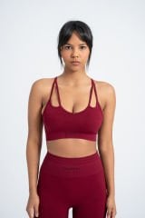 Dikişsiz Seamless Spor Bra Ön İp Detaylı BORDO