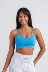 Dikişsiz Seamless Spor Bra Önü İp Detaylı MAVİ