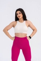Dikişsiz Krem Fitilli Spor Bra