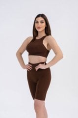 Dikişsiz Kahverengi Fitilli Spor Bra