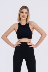 Dikişsiz Siyah Fitilli Spor Bra