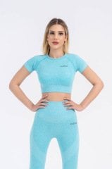 Dikişsiz Toz Mavisi Spor Kısa Kol Crop