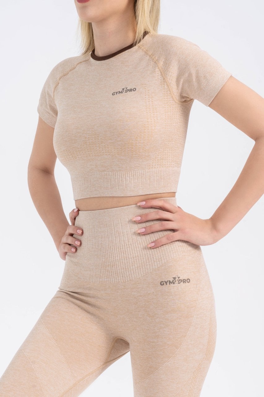 Dikişsiz Bej Rengi Spor Crop