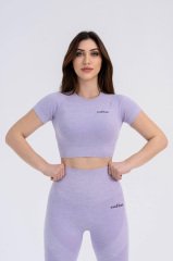 Dikişsiz Lila Rengi Kısa Kol Spor Crop