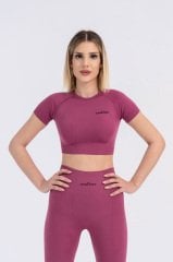 Dikişsiz Vişne  Rengi Kısa Kol Spor Bra