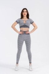 Dikişsiz  Toparlayıcı Gri  Desenli Spor Tayt