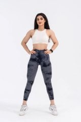 Dikişsiz Push-up Toparlayıcı Batik Desen Spor Tayt Siyah