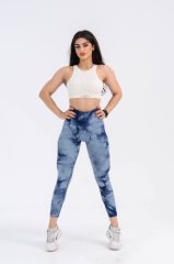 Dikişsiz Push-up Toparlayıcı Mavi Batik Desen Spor Tayt