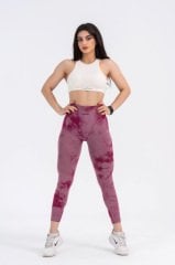 Dikişsiz Push-up Toparlayıcı Bordo Batik Desen Spor Tayt