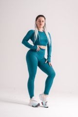 Dikişsiz  Push-up Detaylı Toparlayıcı Petrol Tayt