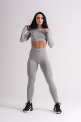 Dikişsiz  Push-up Detaylı Toparlayıcı Düz Gri Uzun Kollu Takım