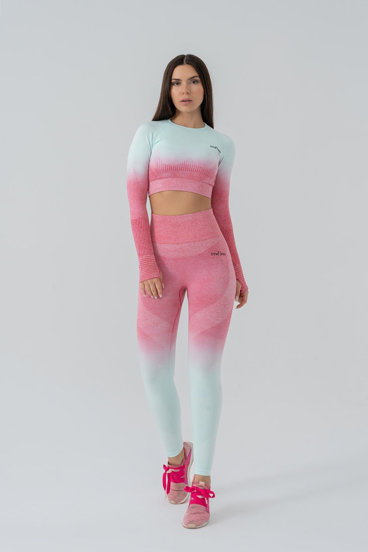 Dikişsiz Pusph-up Degrade Desen Toparlayıcı Spor Takım Pembe