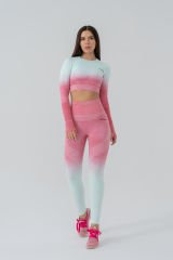 Dikişsiz Pusph-up Degrade Desen Toparlayıcı Spor Takım Pembe
