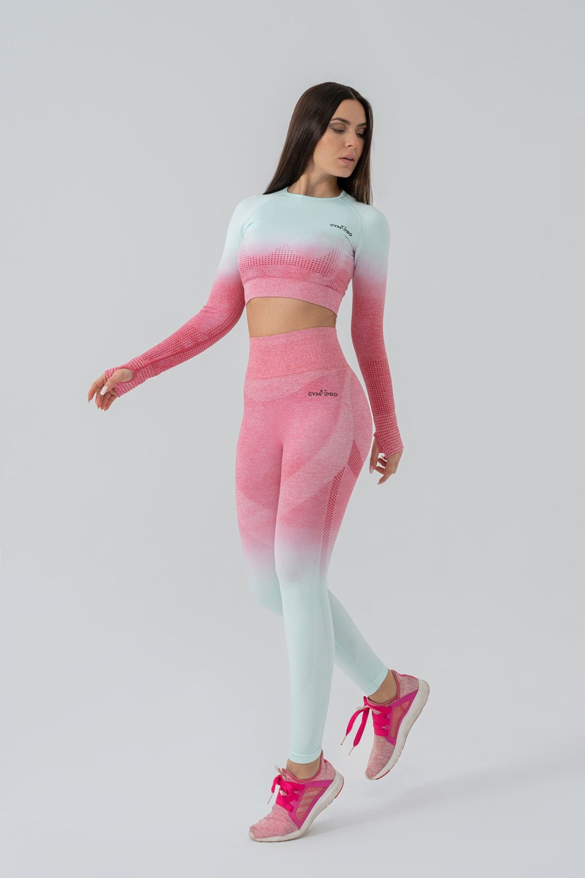 Dikişsiz Pusph-up Degrade Desen Toparlayıcı Spor Takım Pembe