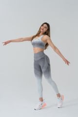 Dikişsiz Pusph-up Degrade Desen Toparlayıcı Spor Bra Takım Gri