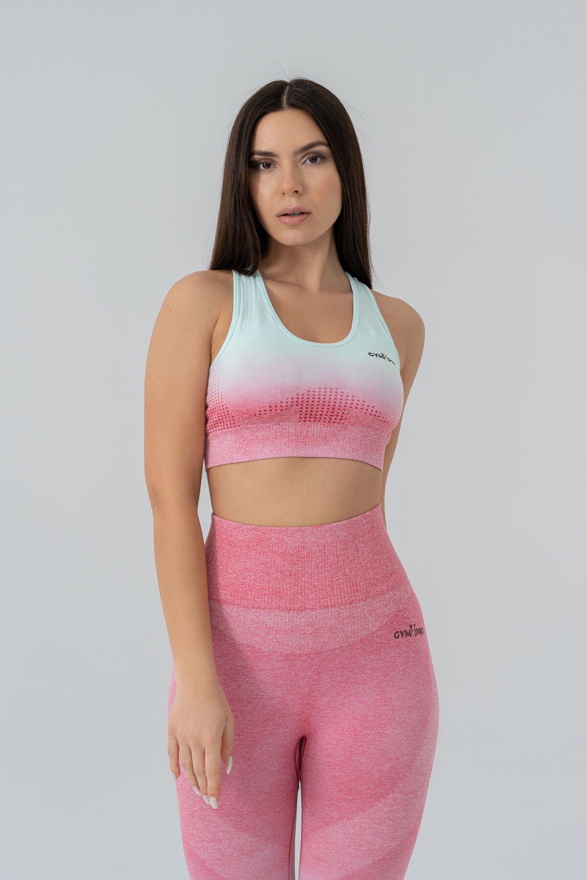 Dikişsiz Pusph-up Degrade Desen Toparlayıcı Spor Bra Takım Pembe