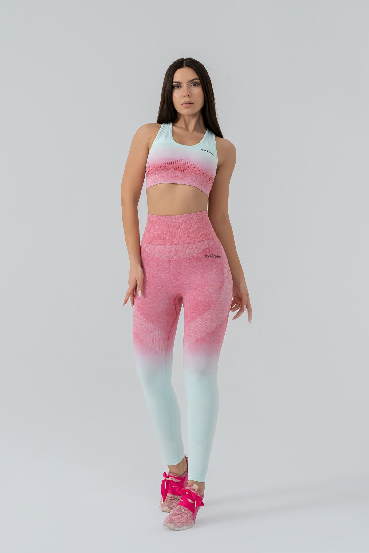 Dikişsiz Pusph-up Degrade Desen Toparlayıcı Spor Bra Takım Pembe