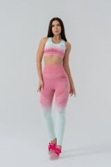 Dikişsiz Pusph-up Degrade Desen Toparlayıcı Spor Bra Takım Pembe