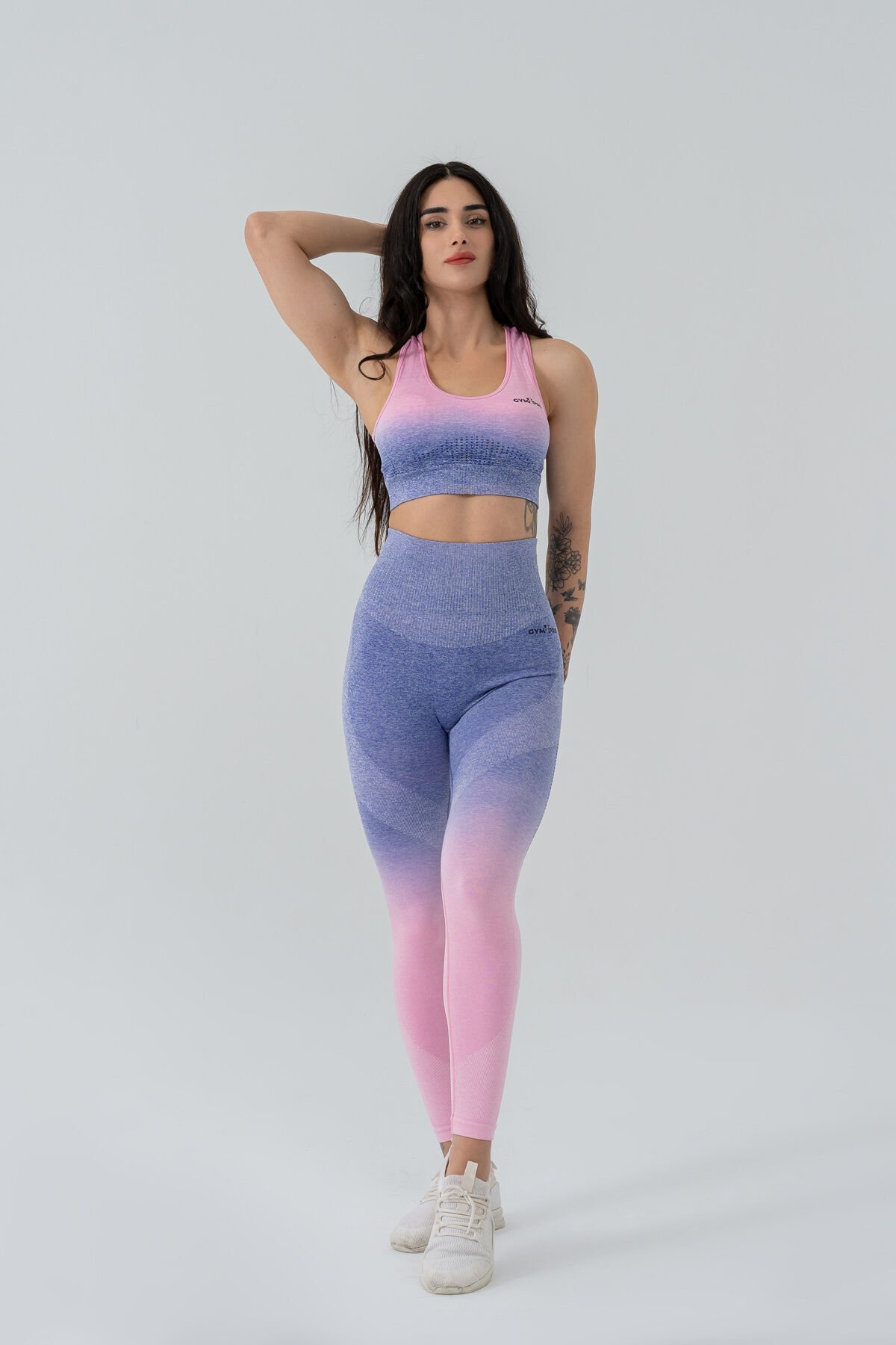 Dikişsiz Pusph-up Degrade Desen Toparlayıcı Spor Bra Takım Mor