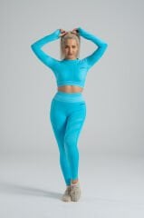 Dikişsiz Push-up Detaylı Toparlayıcı Çemberli Uzun Kollu Takım Turkuaz