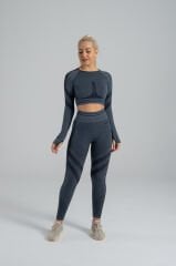 Dikişsiz Push-up Detaylı Toparlayıcı Çemberli Uzun Kollu Takım Füme