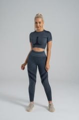 Dikişsiz Push-up Detaylı Toparlayıcı Çemberli Füme Tek Tayt