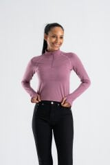 Dikişsiz Toparlayıcı Yarım Fermuar Uzun Kollu Crop Lila