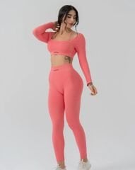 Dikişsiz  Fitilli Toparlayıcı Açık Pembe Uzun Kollu Takım