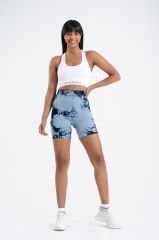 Süper Esnek Push-up Detaylı Toparlayıcı Batik Desenli Şort MAVİ