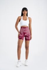 Süper Esnek Push-up Detaylı Toparlayıcı Batik Desenli Şort BORDO